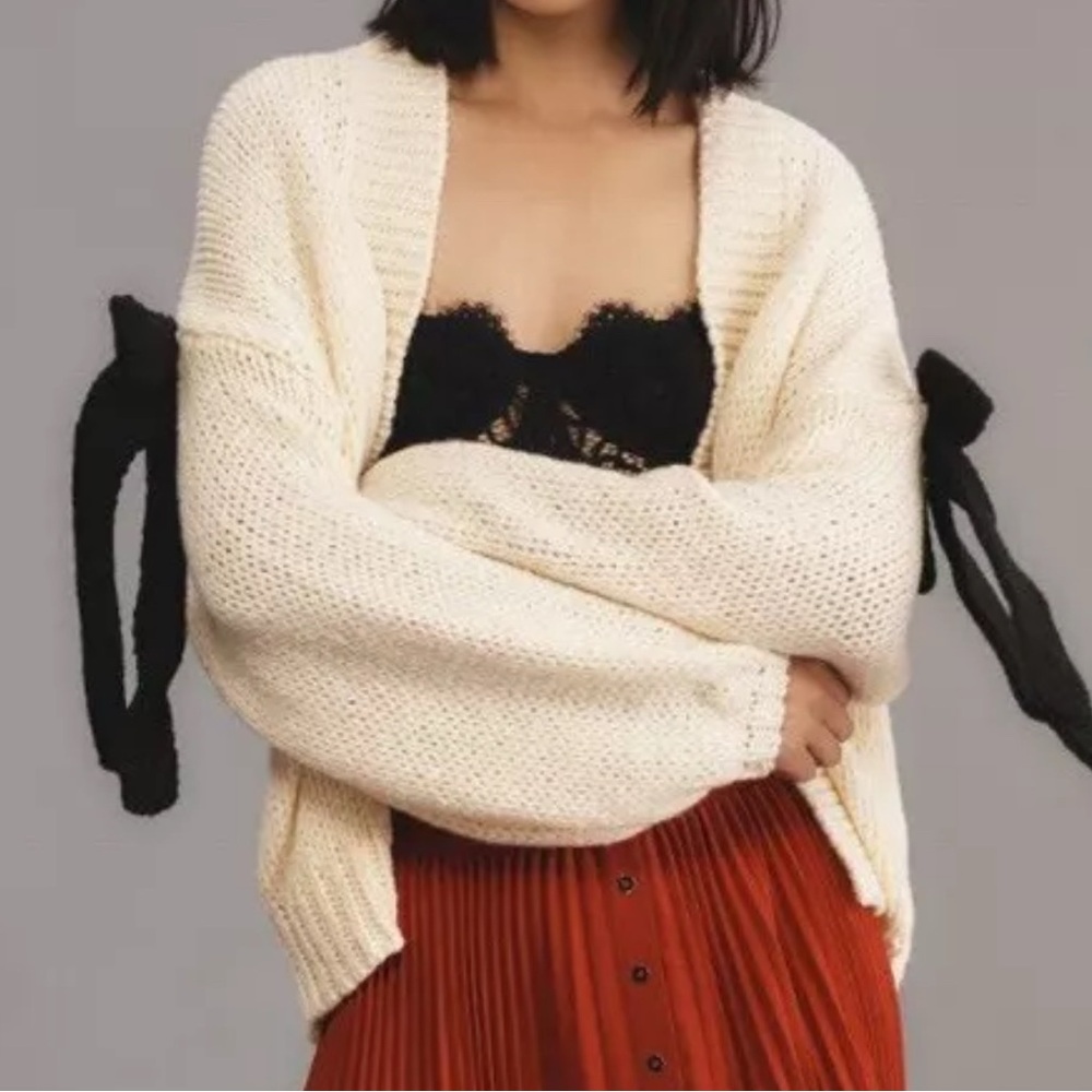 Anthropologie Maeve Chunky Bow Cardigan Sweater